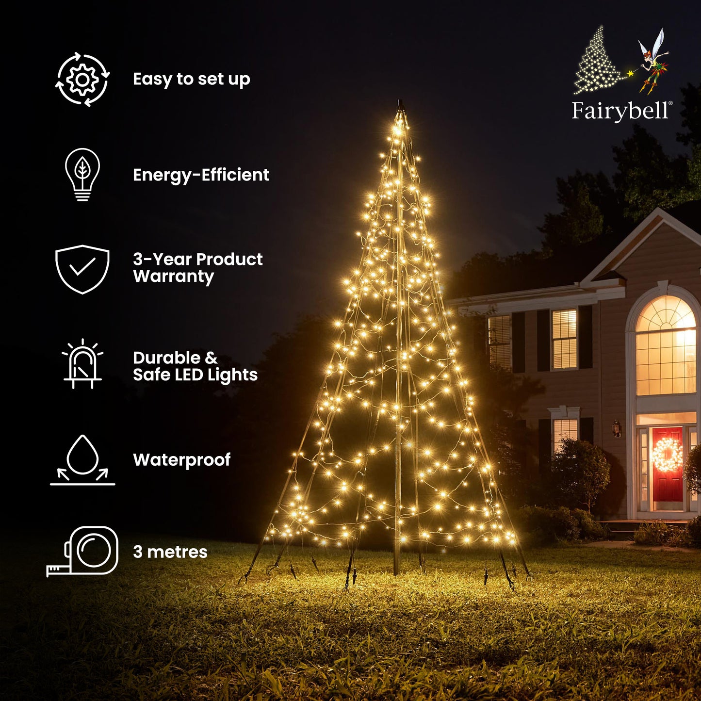 Fairybell | 3 meters | 360 LED lights | Including mast | Warm white